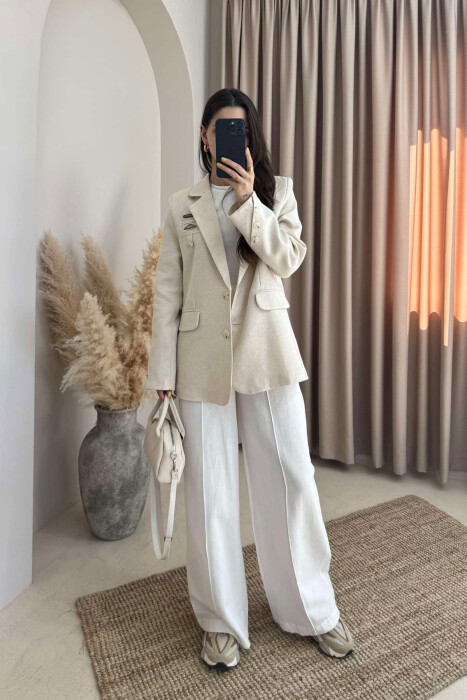 CLASSIC SIMPLE WOMEN JACKET CREAM/KREM - 2