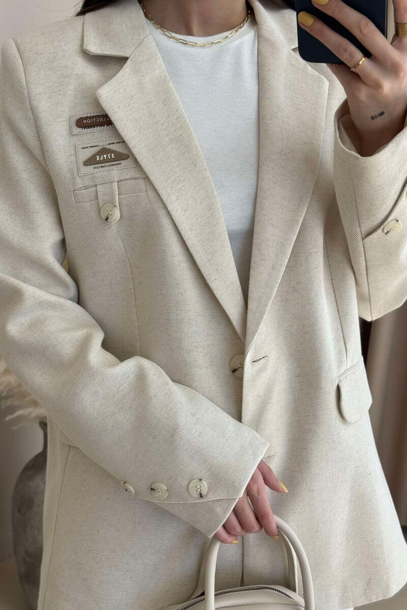 CLASSIC SIMPLE WOMEN JACKET CREAM/KREM - 5