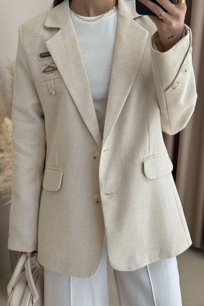 CLASSIC SIMPLE WOMEN JACKET CREAM/KREM - 6