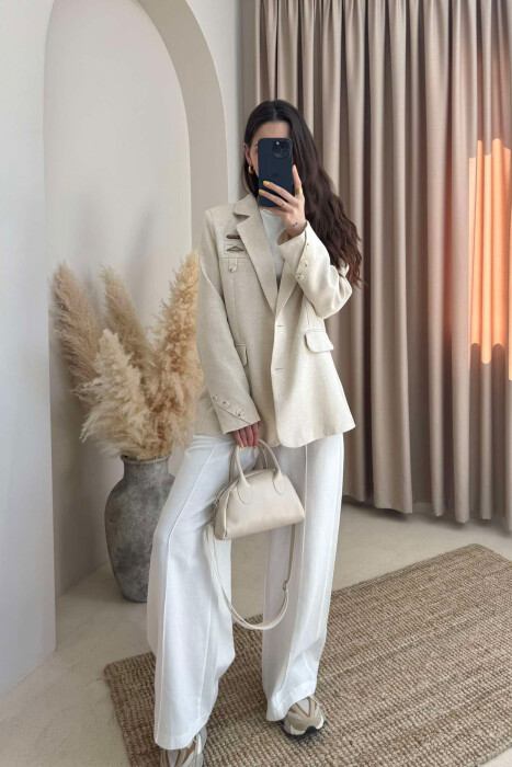 CLASSIC SIMPLE WOMEN JACKET CREAM/KREM - 7