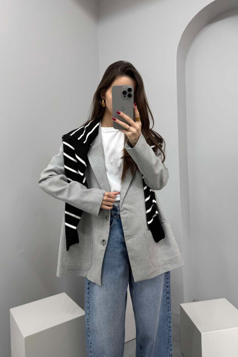 CLASSIC WOMEN JACKET IN LIGHT GREY COLOR - 3