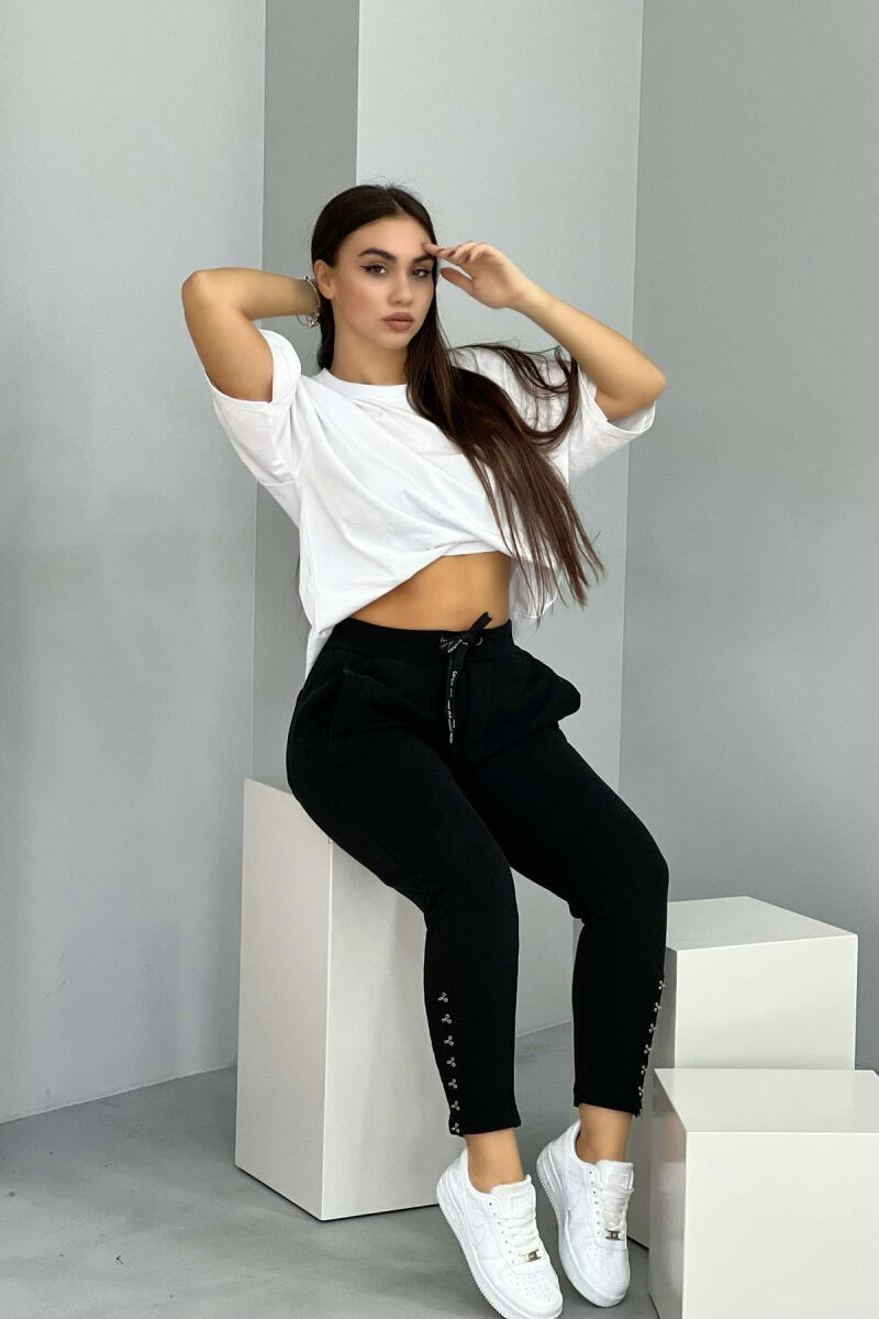 CLIP DETAILS ONE COLOR WOMEN SWEATPANTS BLACK/ E ZEZE - 4