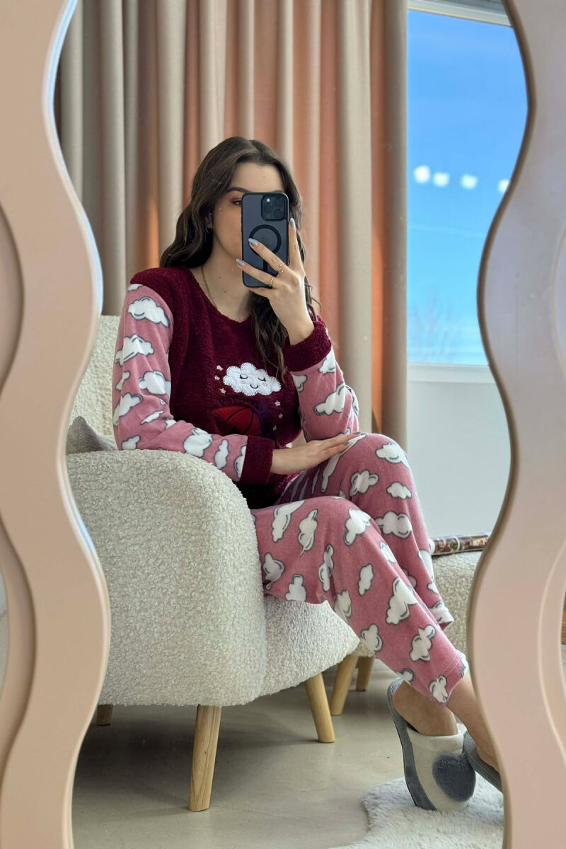 CLOUDS DETAIL POLAR WOMAN PIJAMAS BURGUNDY/VISHNJE - 2