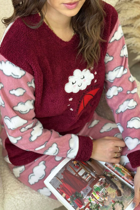 CLOUDS DETAIL POLAR WOMAN PIJAMAS BURGUNDY/VISHNJE - 3