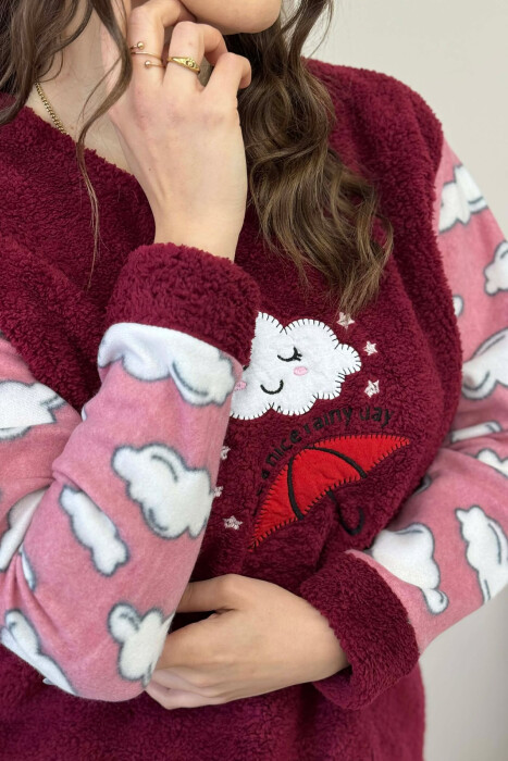 CLOUDS DETAIL POLAR WOMAN PIJAMAS BURGUNDY/VISHNJE - 5