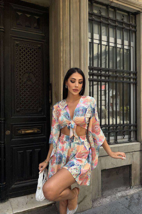 COLORFUL LACING CROP+SHORTS WOMEN SET MULTIPLE/SHNGJ - 2