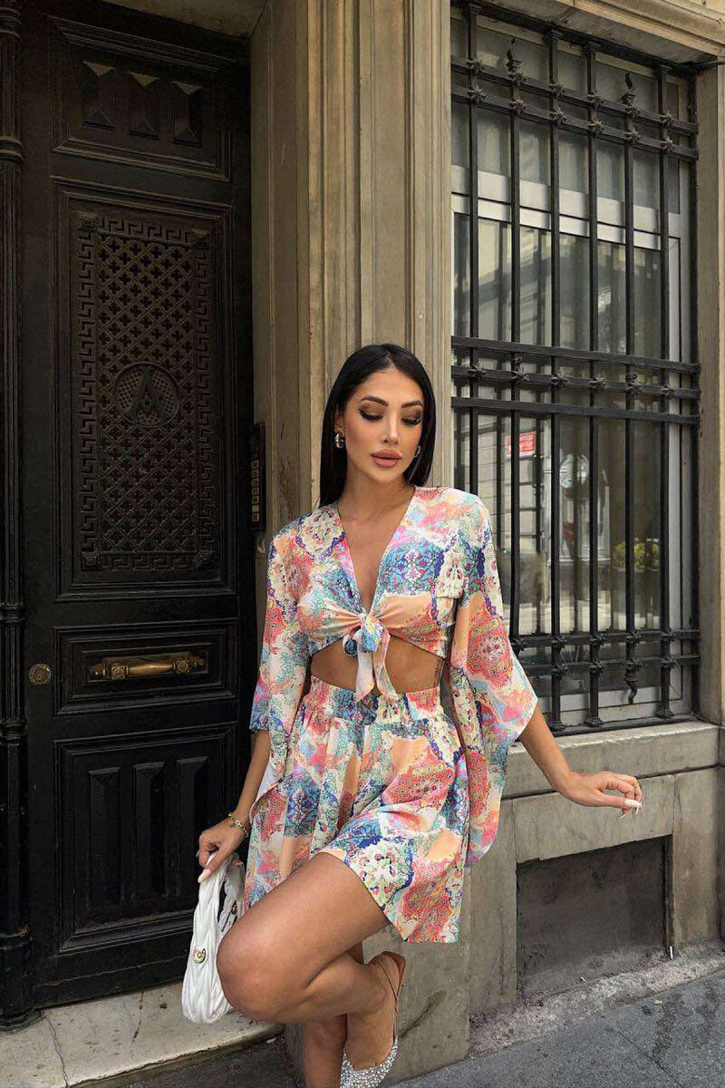 COLORFUL LACING CROP+SHORTS WOMEN SET MULTIPLE/SHNGJ - 2
