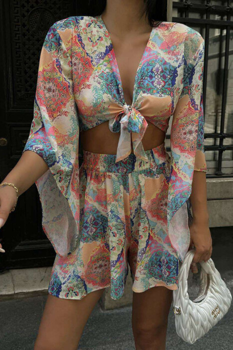 COLORFUL LACING CROP+SHORTS WOMEN SET MULTIPLE/SHNGJ - 3