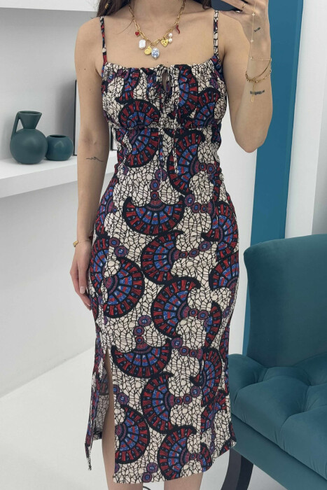 COLORFUL PATTERN WOMEN DRESS BLUE+RED/BLU-KUQE - 2