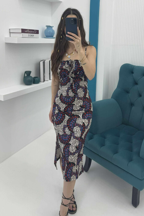 COLORFUL PATTERN WOMEN DRESS BLUE+RED/BLU-KUQE - 4