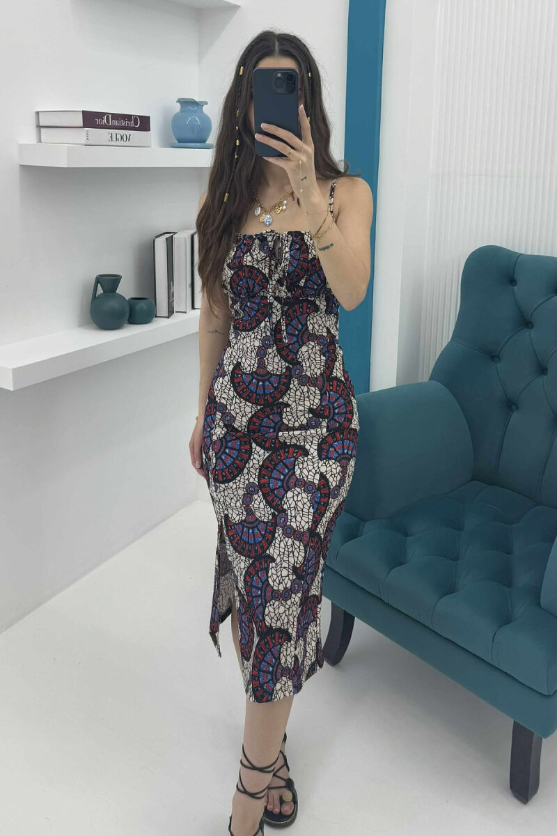 COLORFUL PATTERN WOMEN DRESS BLUE+RED/BLU-KUQE - 4