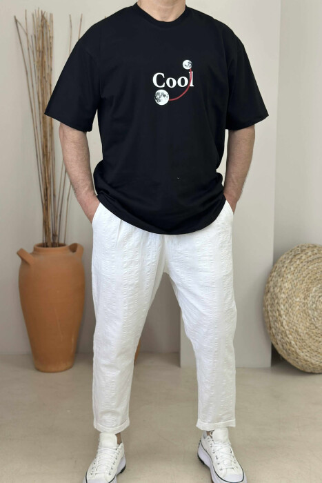 COOL WRITTING MOON FRONT & BACK DESIGN MEN T-SHIRT BLACK/ E ZEZE 
