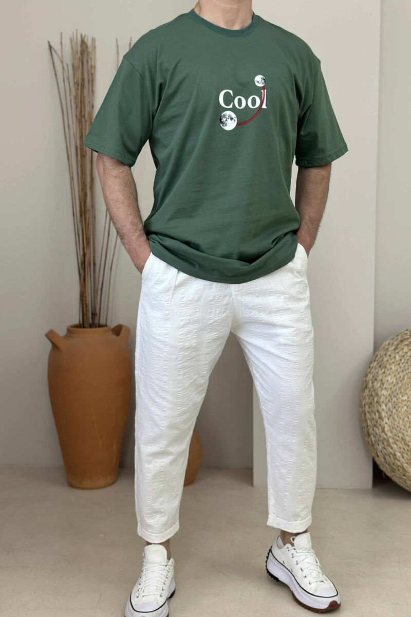 COOL WRITTING MOON FRONT & BACK DESIGN MEN T-SHIRT GREEN/JESHILE - 1