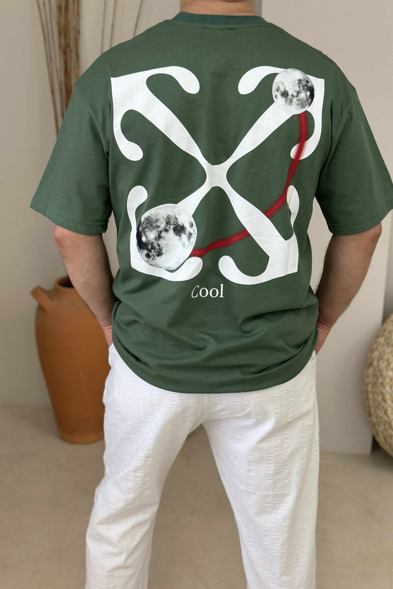 COOL WRITTING MOON FRONT & BACK DESIGN MEN T-SHIRT GREEN/JESHILE - 2