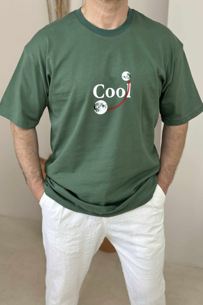 COOL WRITTING MOON FRONT & BACK DESIGN MEN T-SHIRT GREEN/JESHILE - 3