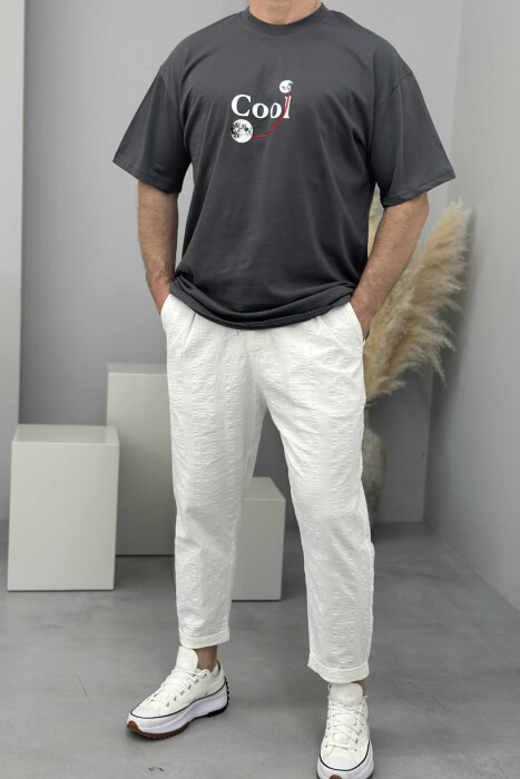 COOL WRITTING MOON FRONT & BACK DESIGN MEN T-SHIRT GREY/GRI 