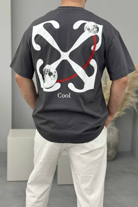 COOL WRITTING MOON FRONT & BACK DESIGN MEN T-SHIRT GREY/GRI - 2