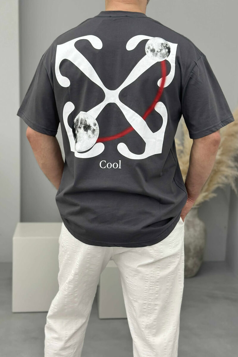 COOL WRITTING MOON FRONT & BACK DESIGN MEN T-SHIRT GREY/GRI - 2