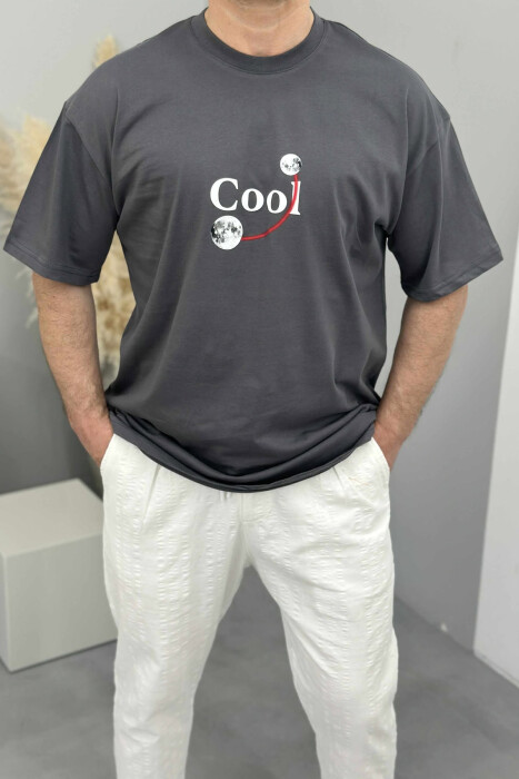 COOL WRITTING MOON FRONT & BACK DESIGN MEN T-SHIRT GREY/GRI - 3