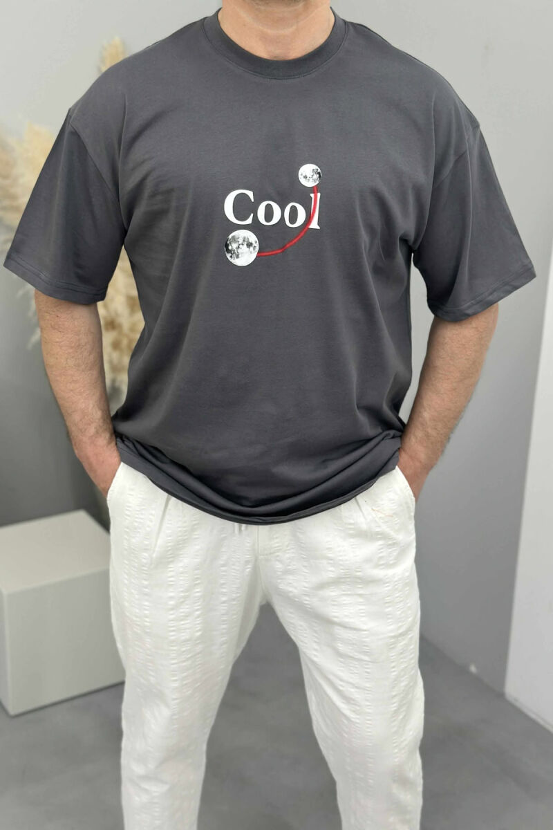 COOL WRITTING MOON FRONT & BACK DESIGN MEN T-SHIRT GREY/GRI - 3