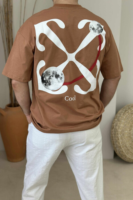 COOL WRITTING MOON FRONT & BACK DESIGN MEN T-SHIRT LIGHT BROWN/KAZB - 2
