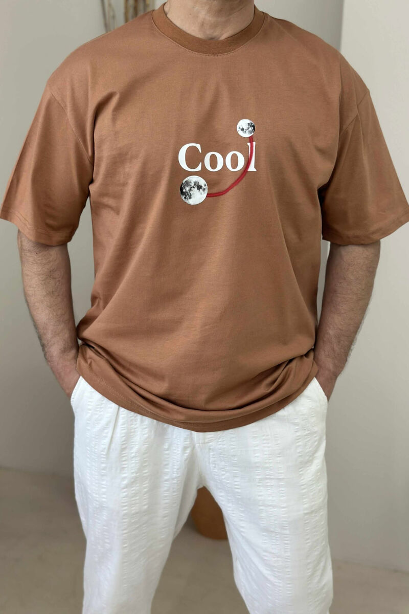 COOL WRITTING MOON FRONT & BACK DESIGN MEN T-SHIRT LIGHT BROWN/KAZB - 3