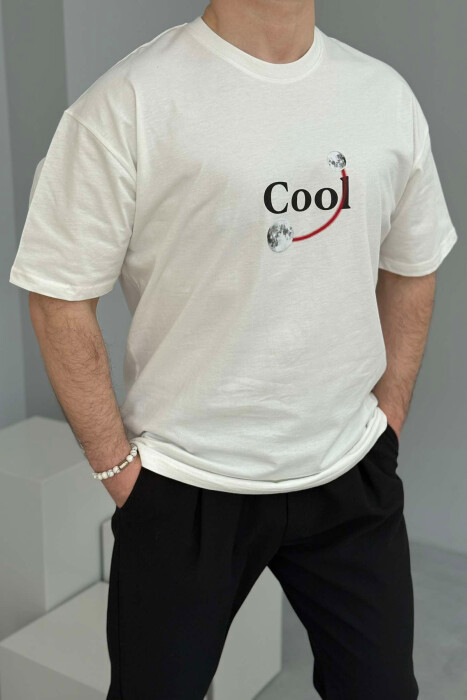COOL WRITTING MOON FRONT & BACK DESIGN MEN T-SHIRT WHITE-E BARDHE 