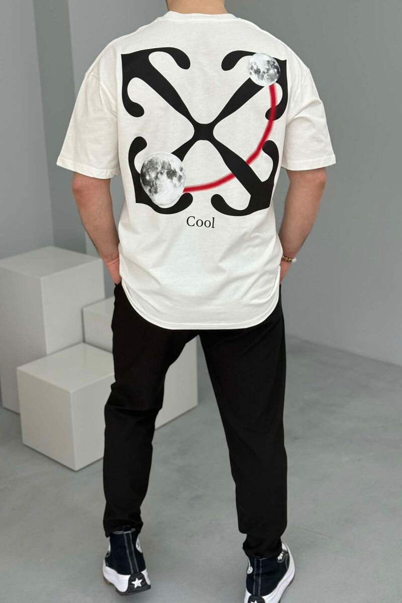 COOL WRITTING MOON FRONT & BACK DESIGN MEN T-SHIRT WHITE-E BARDHE - 3