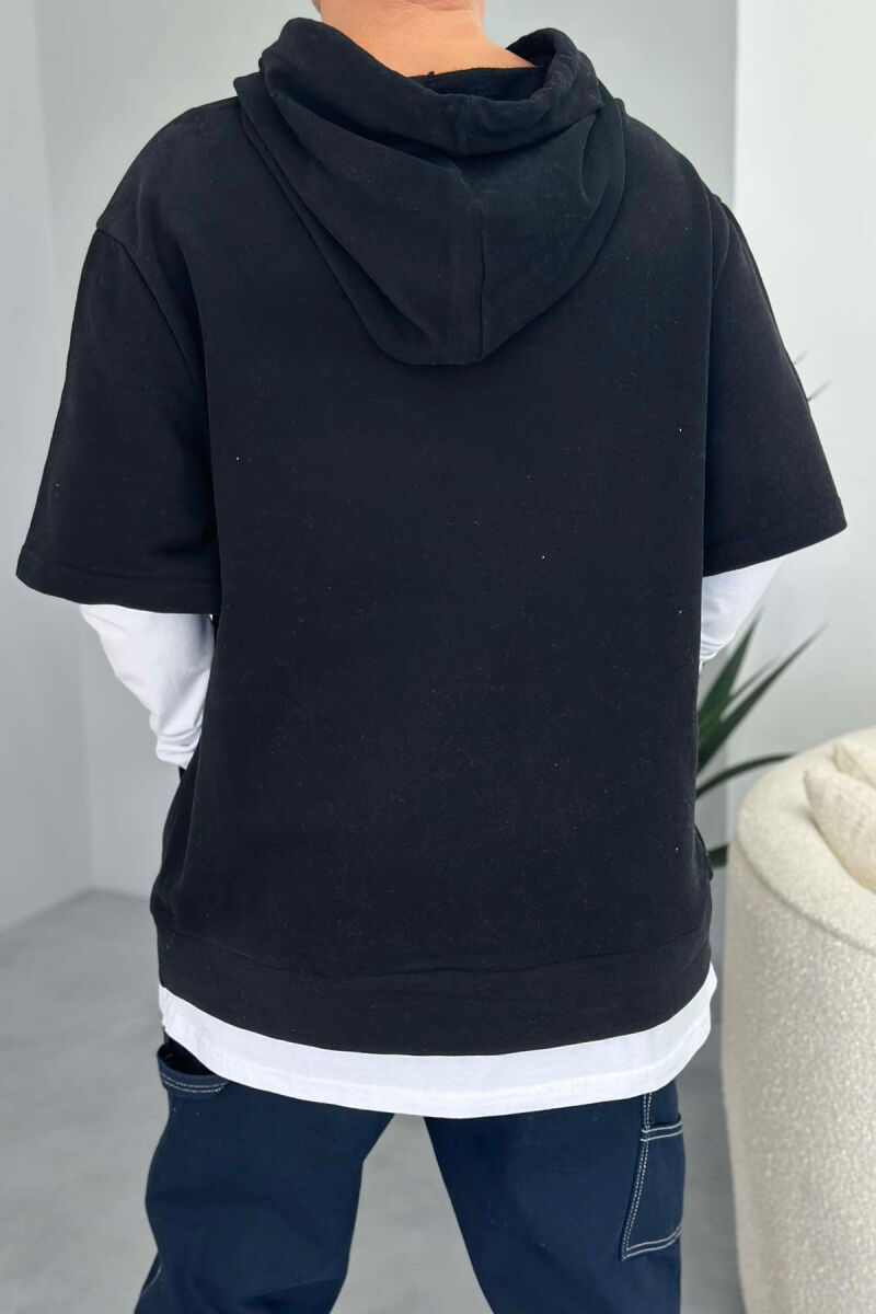 COTTON DIFFERENT COLOR ARMS MEN HOODIE BLACK/ E ZEZE - 2