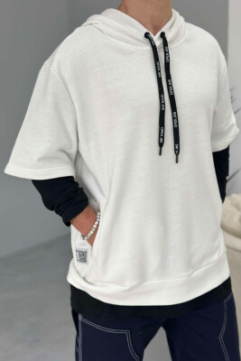 COTTON DIFFERENT COLOR ARMS MEN HOODIE WHITE-E BARDHE 