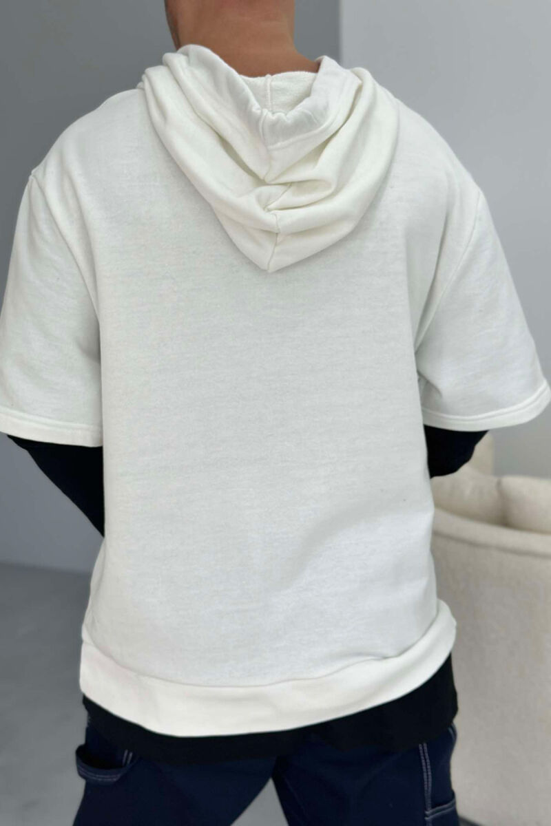 COTTON DIFFERENT COLOR ARMS MEN HOODIE WHITE-E BARDHE - 2