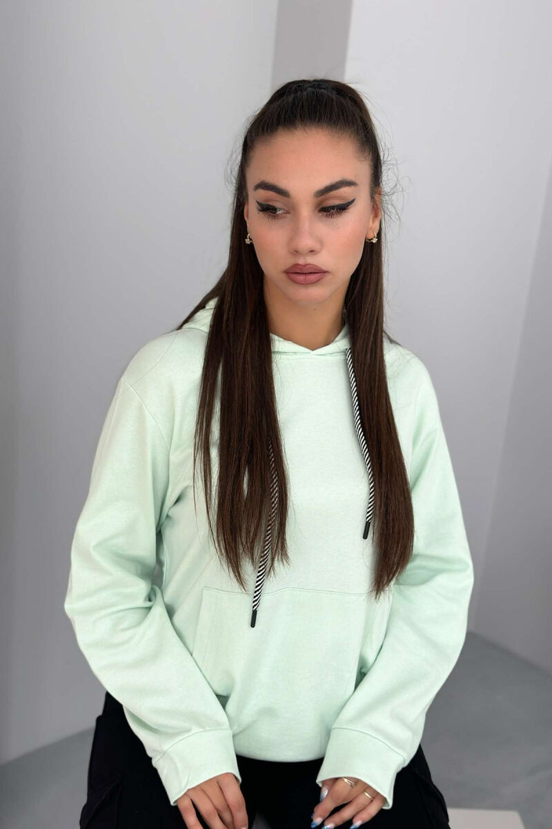 COTTON HOOD ONE COLOR SIMPLE WOMAN HOODIE MINT/MENTE - 3