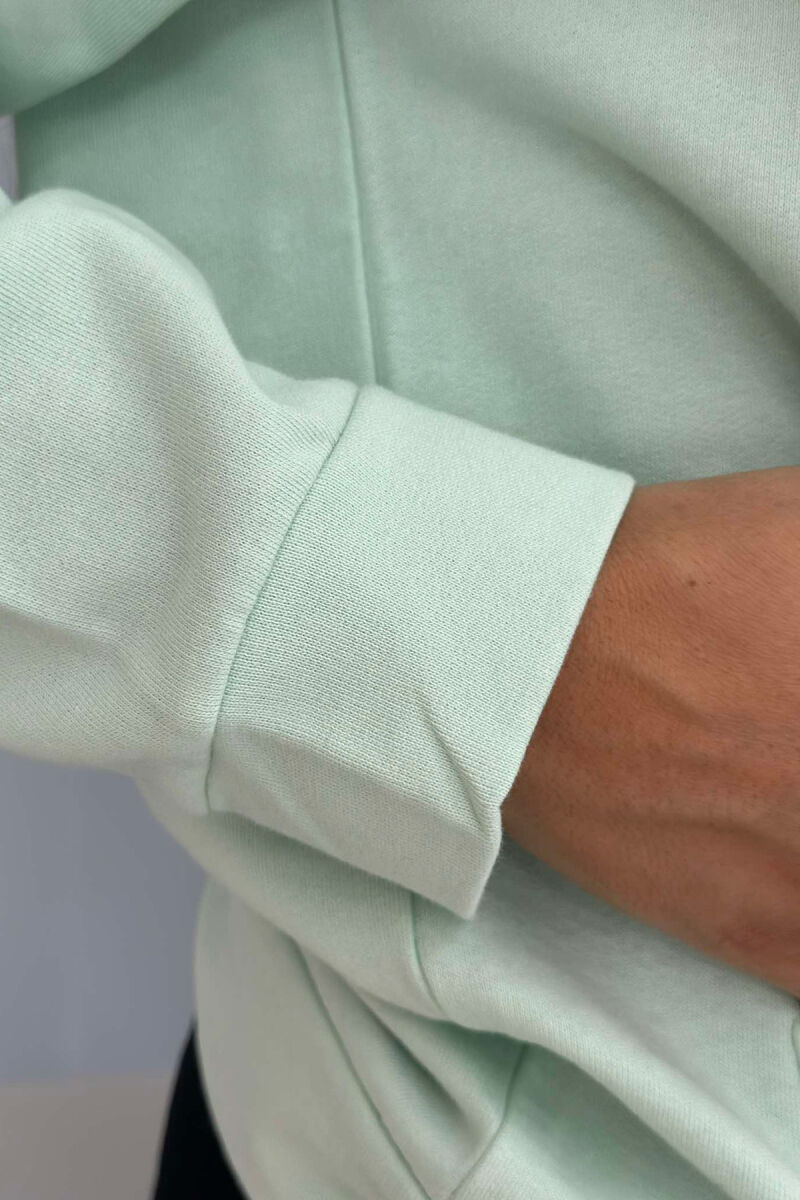 COTTON HOOD ONE COLOR SIMPLE WOMAN HOODIE MINT/MENTE - 4