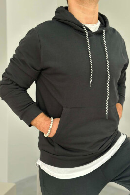 COTTON HOOD SIMPLE MEN HOODIE BLACK/ E ZEZE 