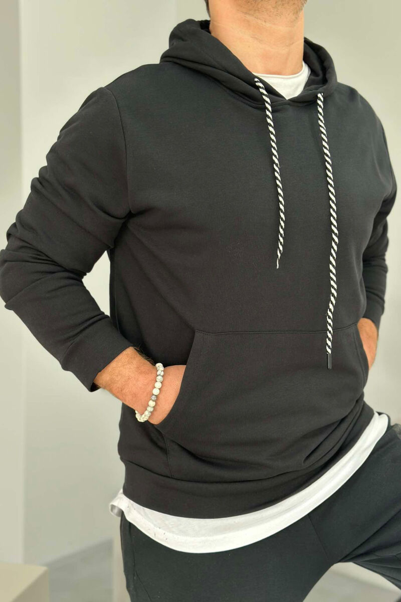 COTTON HOOD SIMPLE MEN HOODIE BLACK/ E ZEZE - 1