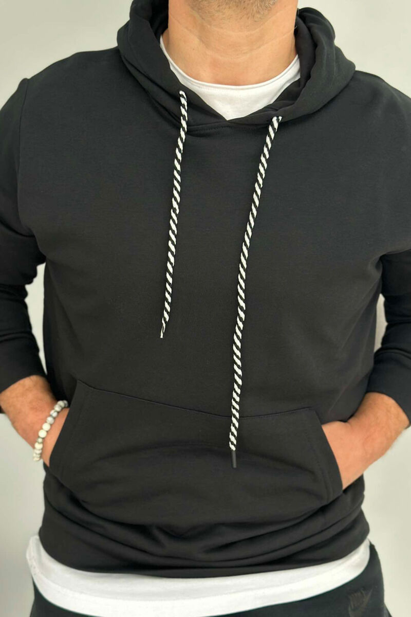 COTTON HOOD SIMPLE MEN HOODIE BLACK/ E ZEZE - 3