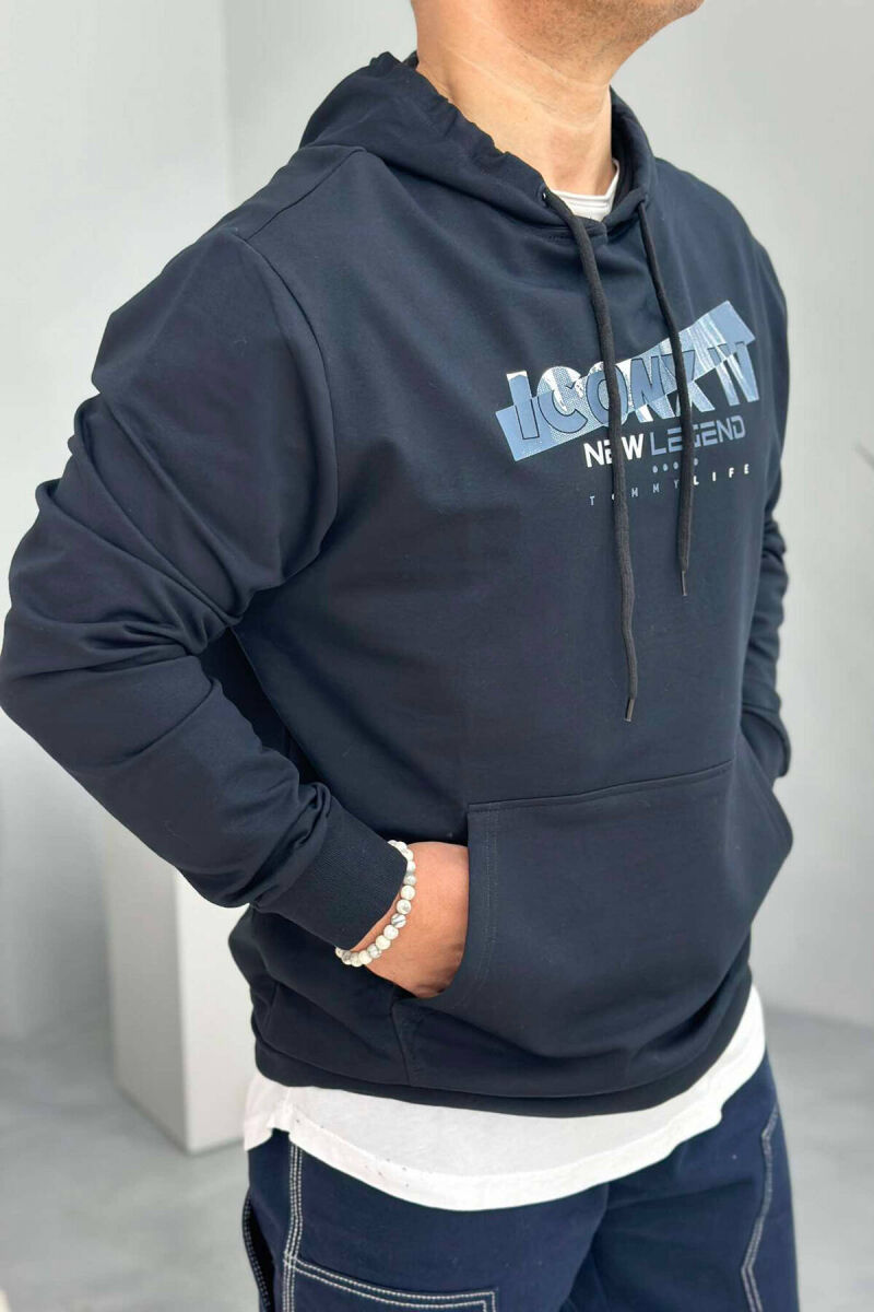 COTTON NEW LEGENDS WRITTINGS MEN HOODIE IN DARK BLUE COLOR - 1