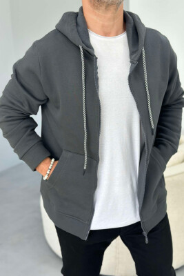 COTTON ONE COLOR SIMPLE MEN HOODIES DARK GREY/GEE 