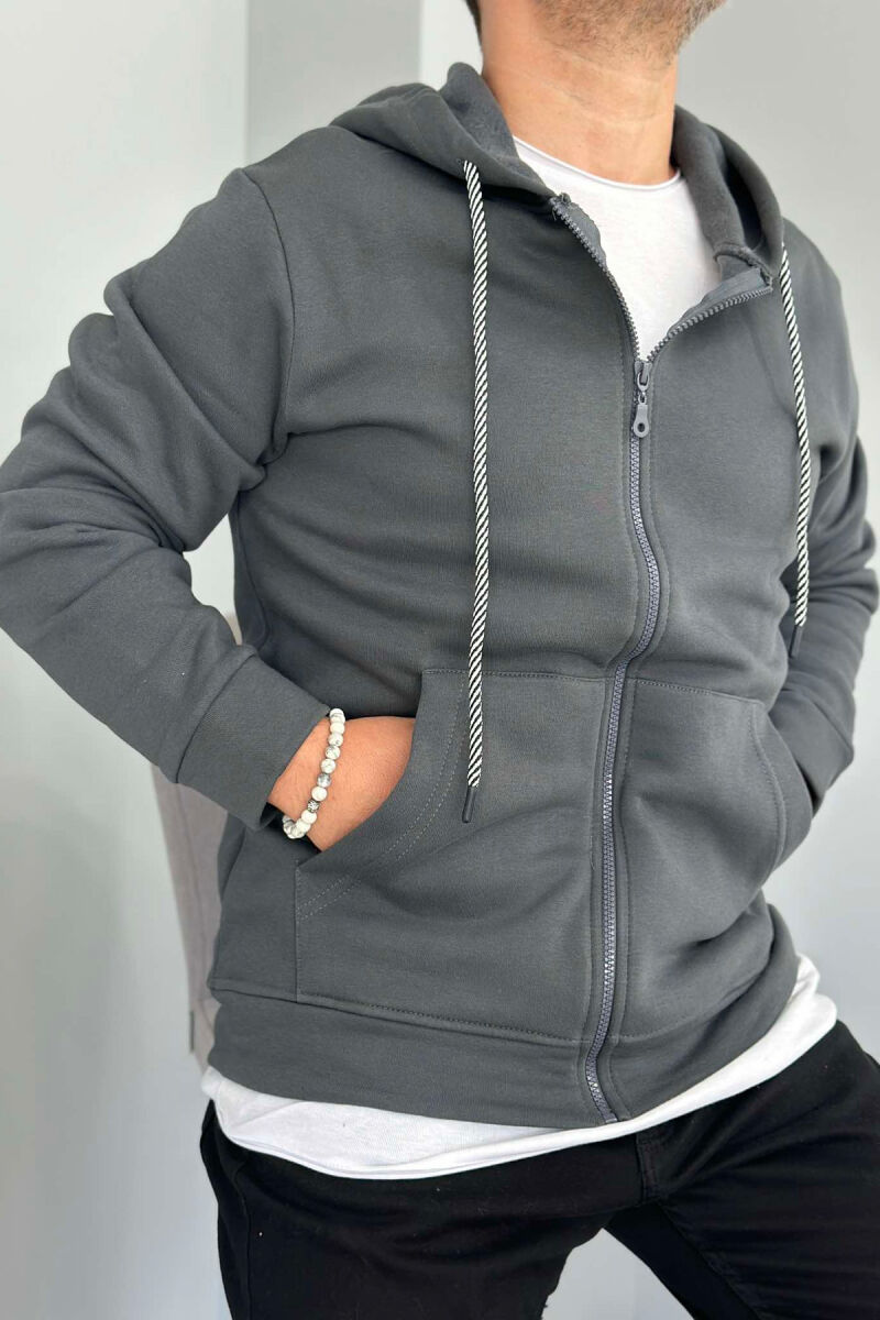 COTTON ONE COLOR SIMPLE MEN HOODIES DARK GREY/GEE - 2