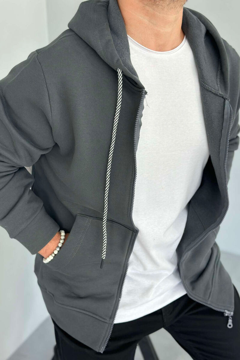 COTTON ONE COLOR SIMPLE MEN HOODIES DARK GREY/GEE - 4