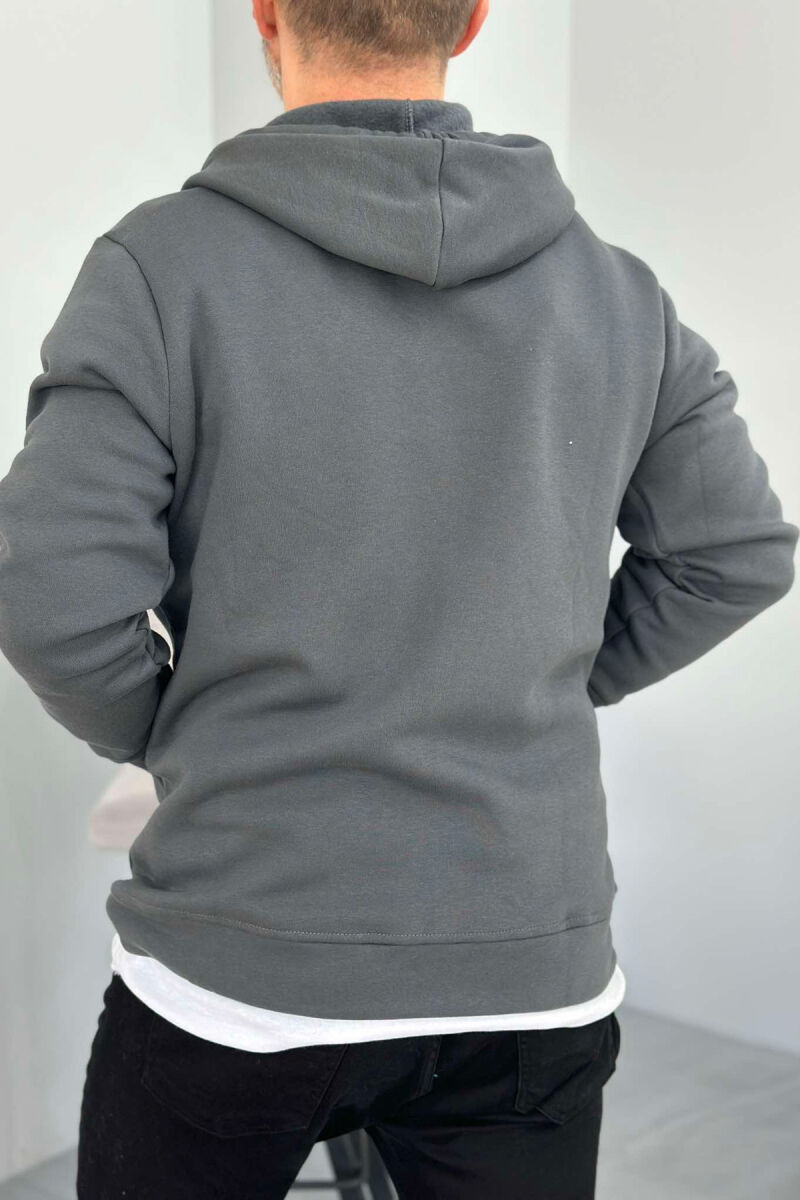 COTTON ONE COLOR SIMPLE MEN HOODIES DARK GREY/GEE - 5