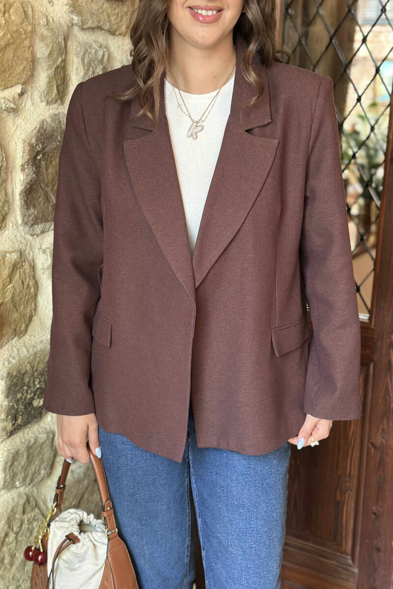 COTTON ONE COLOR SIMPLE WOMAN JACKET BROWN/KAFE - 4