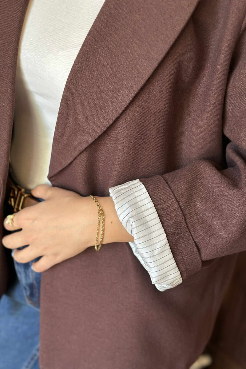 COTTON ONE COLOR SIMPLE WOMAN JACKET BROWN/KAFE - 5