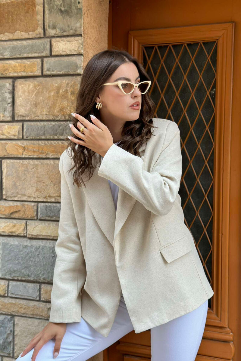 COTTON ONE COLOR SIMPLE WOMAN JACKET CREAM/KREM - 3