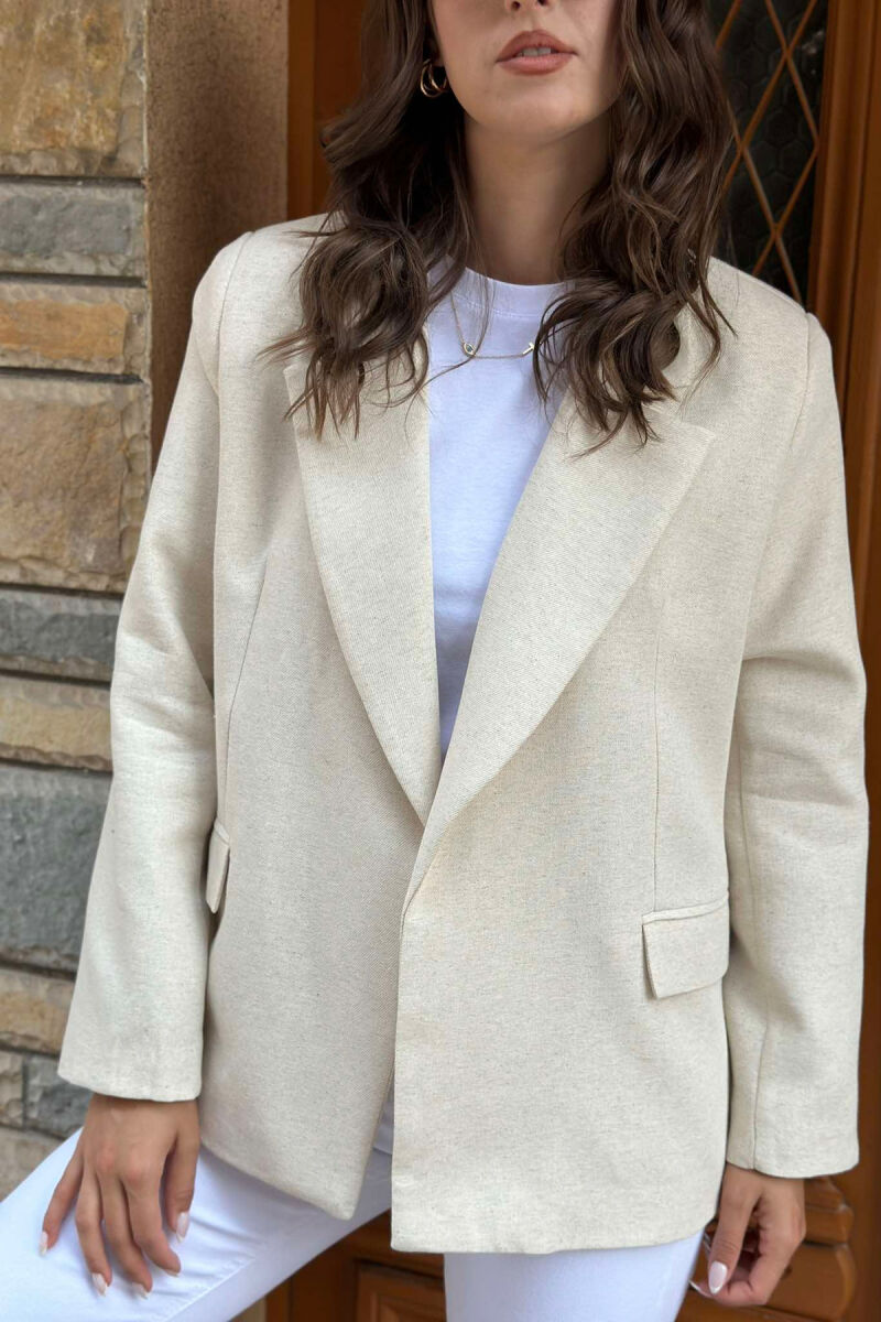 COTTON ONE COLOR SIMPLE WOMAN JACKET CREAM/KREM - 4