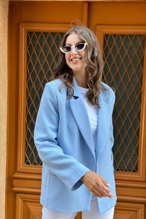 COTTON ONE COLOR SIMPLE WOMAN JACKET LIGHTBLUE/BZ - 2