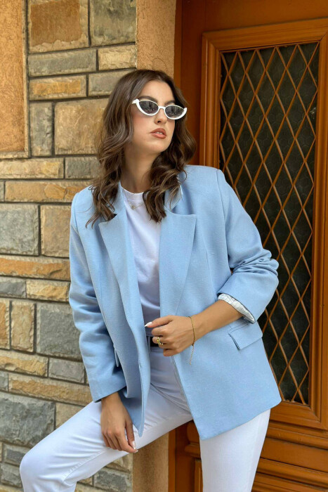 COTTON ONE COLOR SIMPLE WOMAN JACKET LIGHTBLUE/BZ - 4