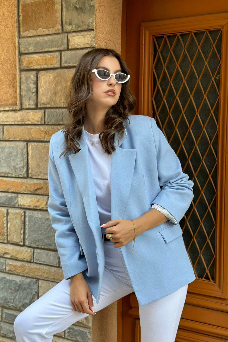 COTTON ONE COLOR SIMPLE WOMAN JACKET LIGHTBLUE/BZ - 4