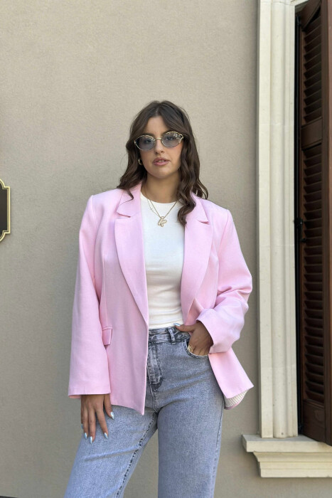 COTTON ONE COLOR SIMPLE WOMAN JACKET PINK/ROZE 