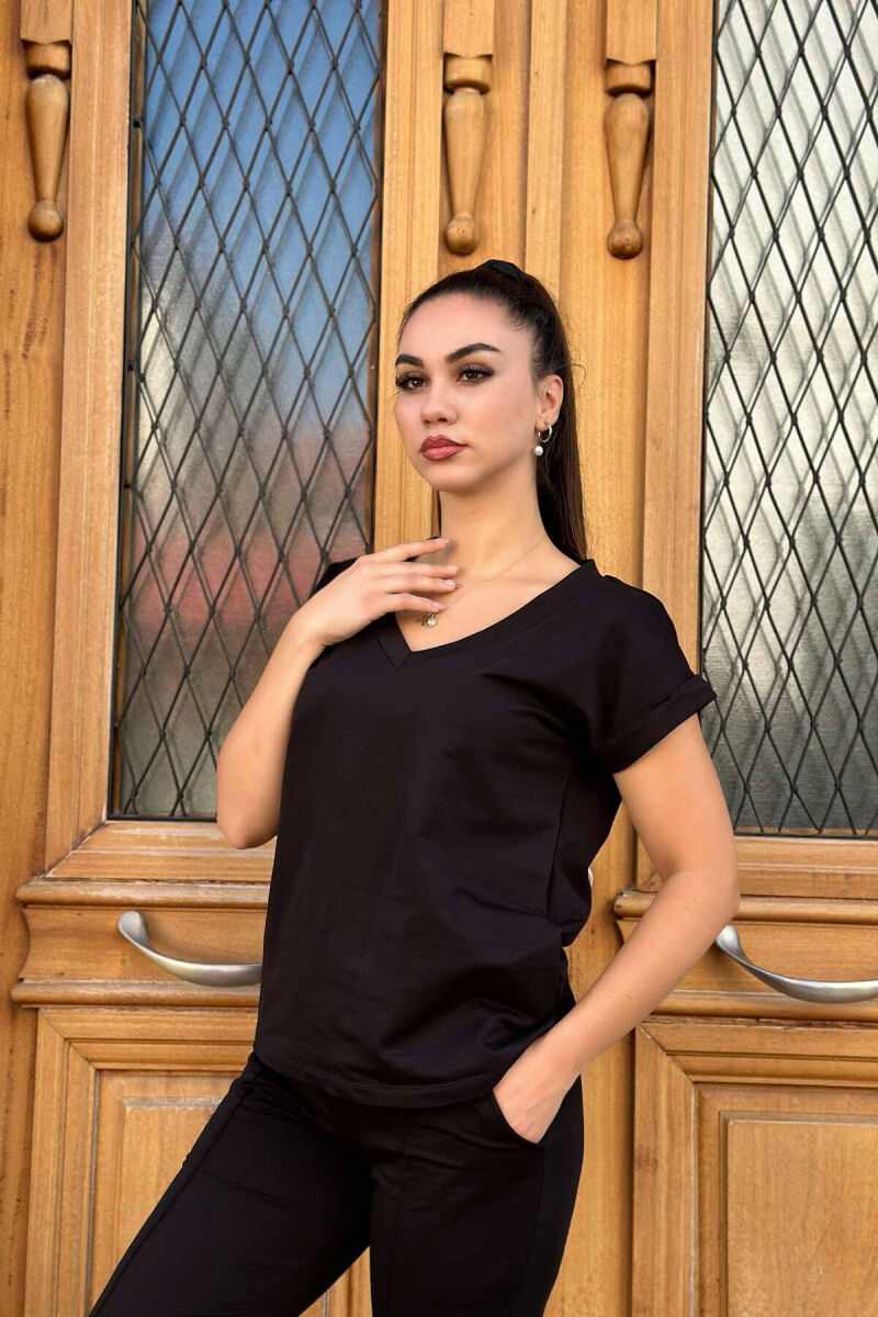 COTTON ONE COLOR V NECK WOMAN SET BLACK/ E ZEZE - 2